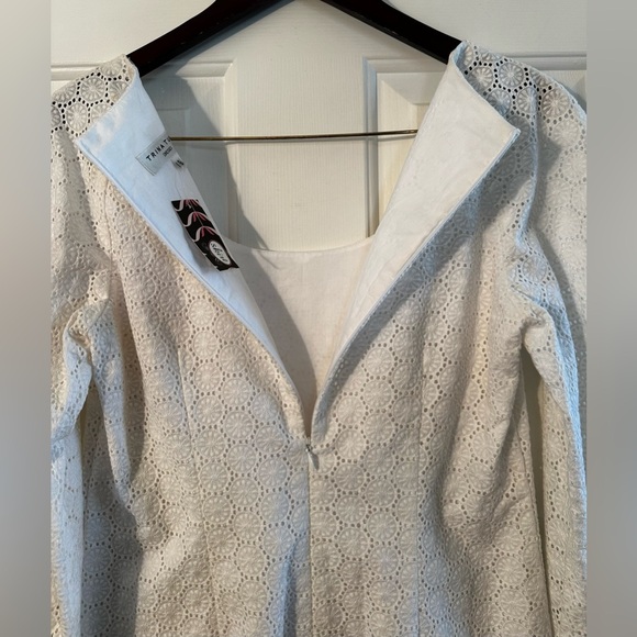 TRINA TURK Sz 6 NWT RARE! White Eyelet Lace Lined Sheath Dress 3/4 Button Sleeve - Picture 12 of 12